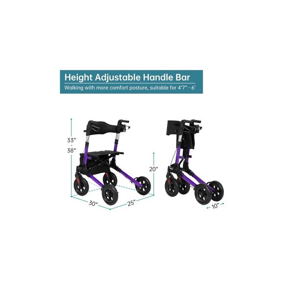 ELENKER All-Terrain Rollator Walker with Seat, Outdoor Rolling Walker, 10” - Picture 7 of 10